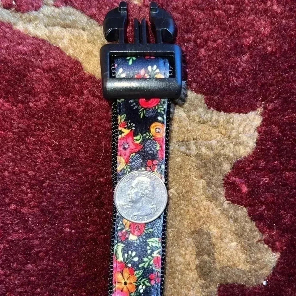 Dog Collar Orange Pink Floral Black Extra Large Heavy Duty Quick Release Collar - Picture 14 of 16